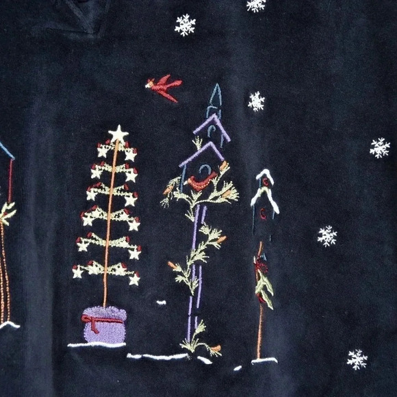 NWOT Vintage Cottage Cove Velvet Blue Ugly Christmas Sweater  Embroidered Medium - Picture 4 of 8
